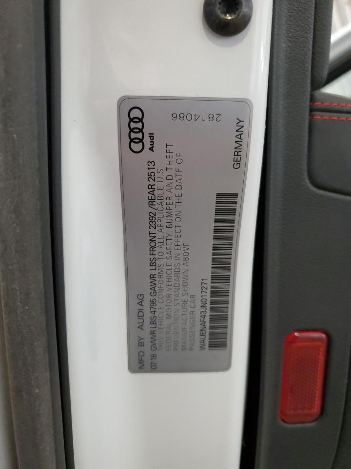 2018 Audi A4 Premium Plus VIN: WAUENAF43JN017271 Lot: 82164875