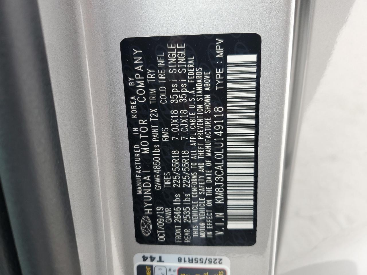 2020 Hyundai Tucson Limited VIN: KM8J3CAL0LU149118 Lot: 85739655