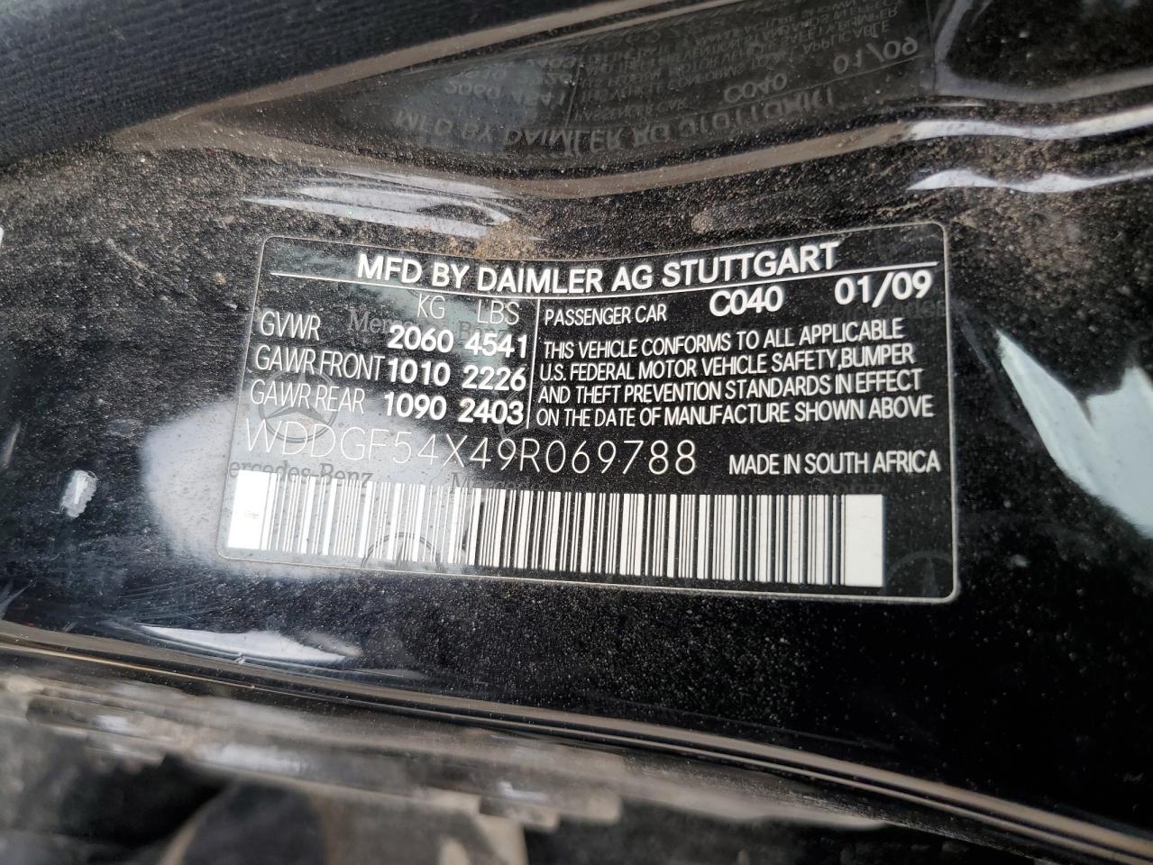 2009 Mercedes-Benz C 300 VIN: WDDGF54X49R069788 Lot: 85946375