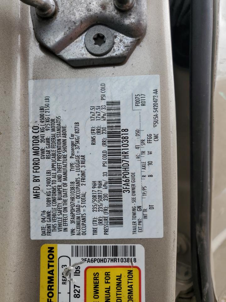 2017 Ford Fusion Se VIN: 3FA6P0HD7HR103818 Lot: 86217335