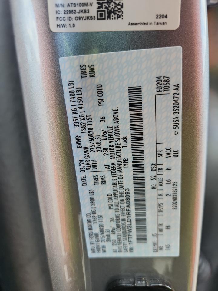 2024 Ford F150 Xlt VIN: 1FTFW3LD1RFA08093 Lot: 87263865