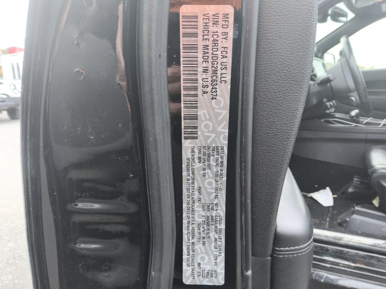 2021 Dodge Durango Gt VIN: 1C4RDJDG2MC634374 Lot: 90240555