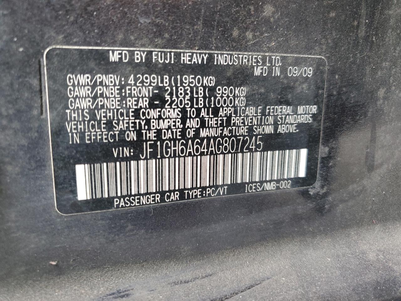 2010 Subaru Impreza 2.5I VIN: JF1GH6A64AG807245 Lot: 81958485