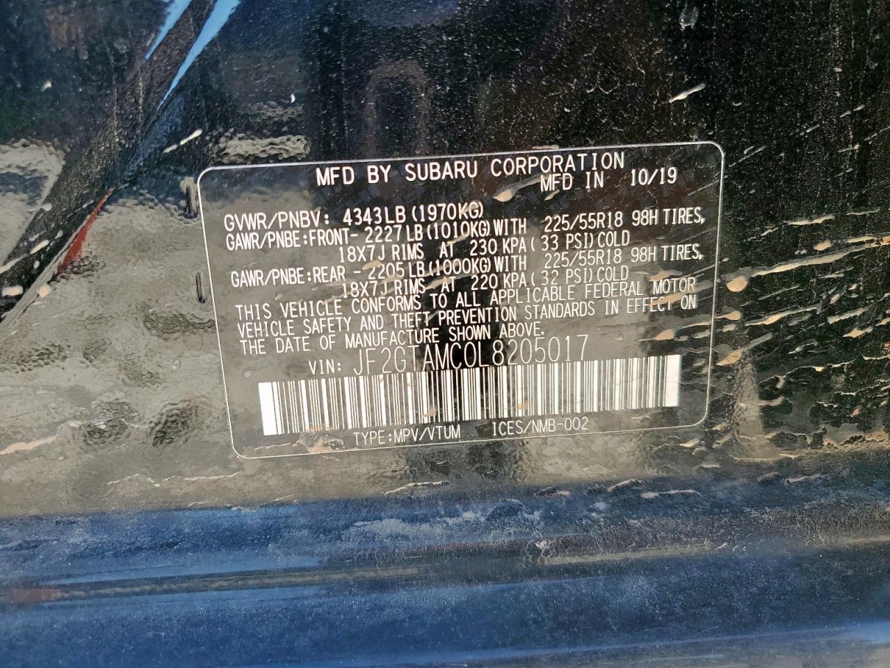 2020 Subaru Crosstrek Limited VIN: JF2GTAMC0L8205017 Lot: 85925025