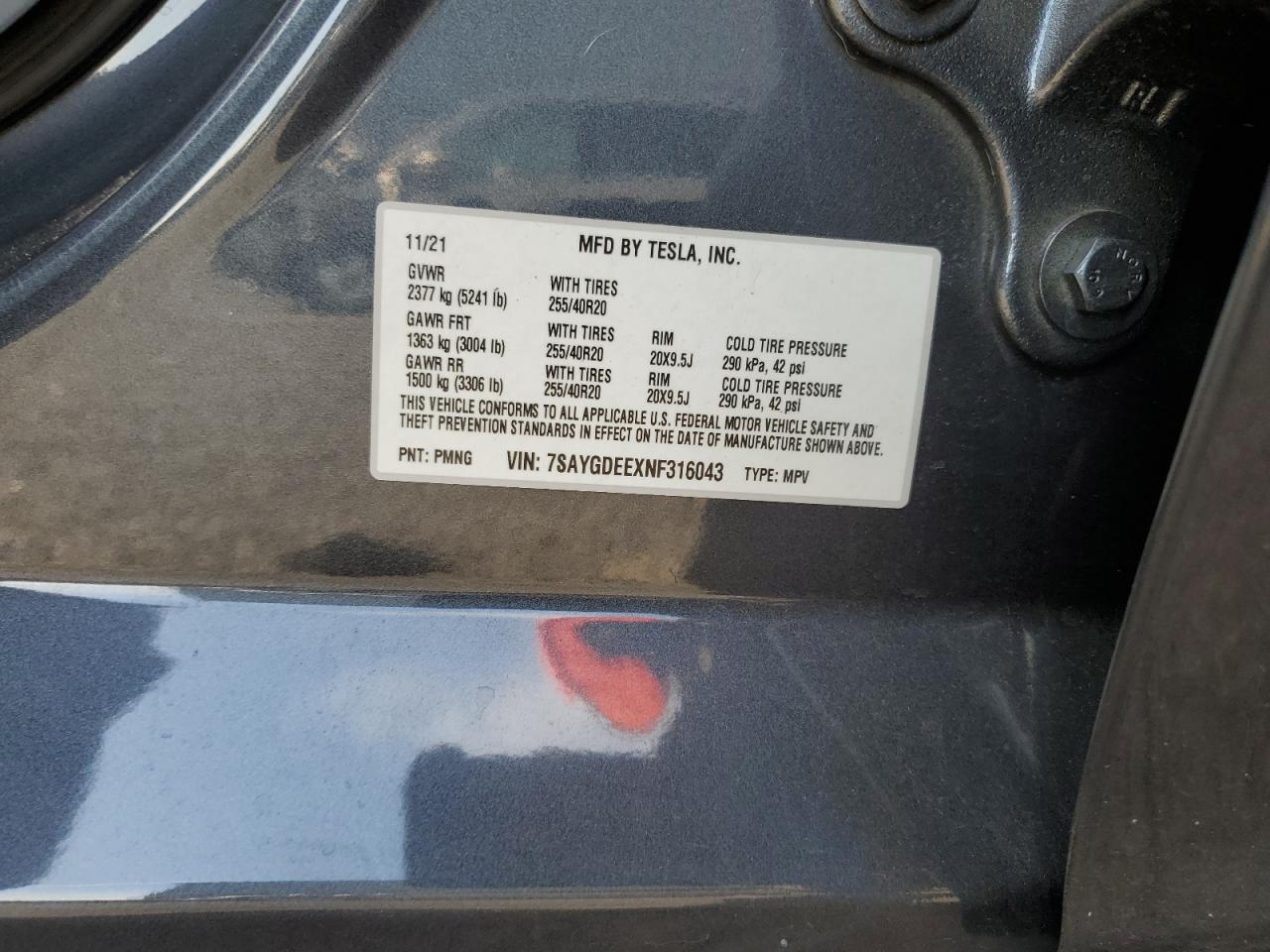 2022 Tesla Model Y VIN: 7SAYGDEEXNF316043 Lot: 89846635