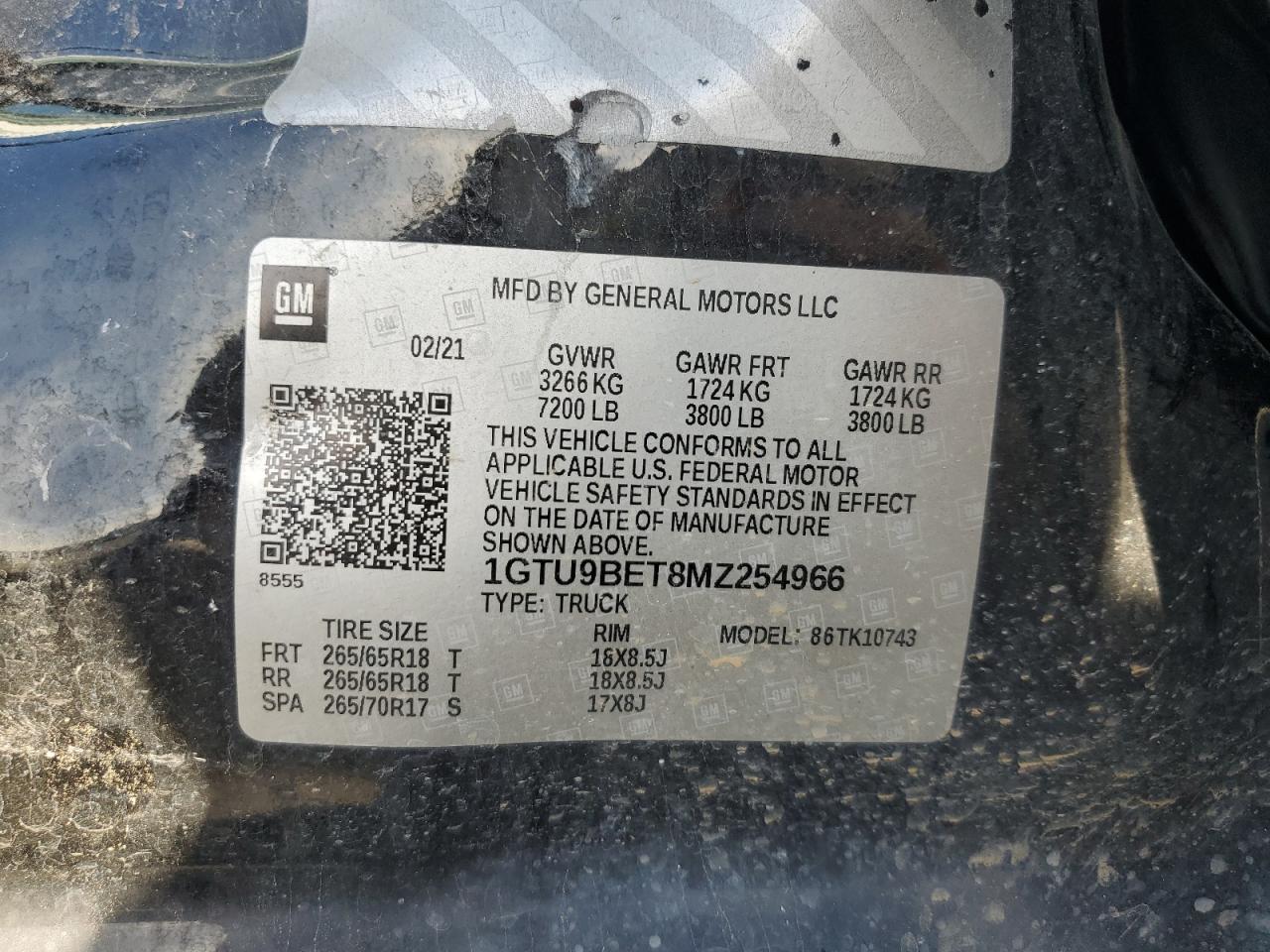 2021 GMC Sierra K1500 Sle VIN: 1GTU9BET8MZ254966 Lot: 89900035