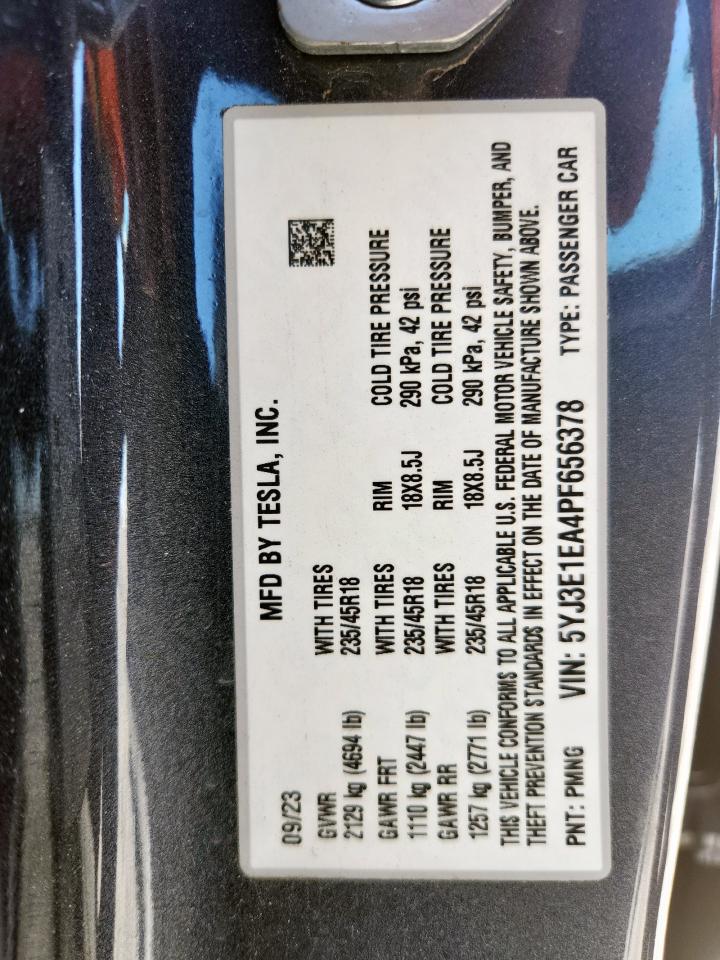 2023 Tesla Model 3 VIN: 5YJ3E1EA4PF656378 Lot: 85000445