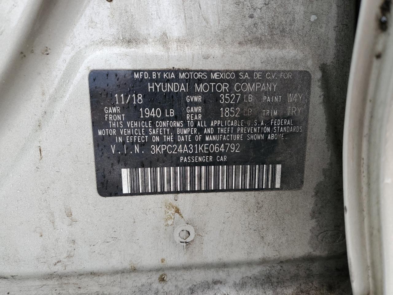 2019 Hyundai Accent Se VIN: 3KPC24A31KE064792 Lot: 86462105
