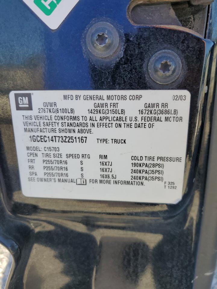 2003 Chevrolet Silverado C1500 VIN: 1GCEC14T73Z251167 Lot: 87048755