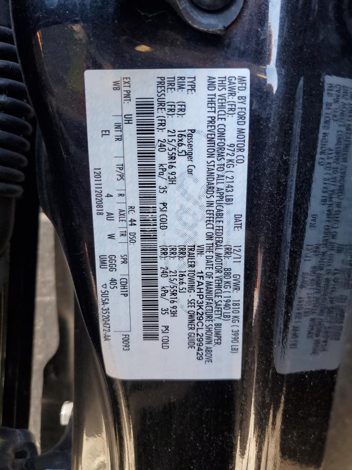 2012 Ford Focus Se VIN: 1FAHP3K29CL299429 Lot: 86082145