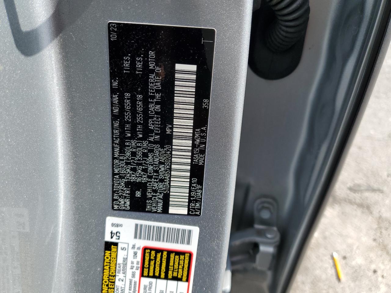 2024 Toyota Grand Highlander Xle VIN: 5TDAAAB57RS020420 Lot: 85301205