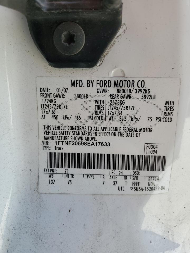 2008 Ford F250 Super Duty VIN: 1FTNF20598EA17633 Lot: 86504075