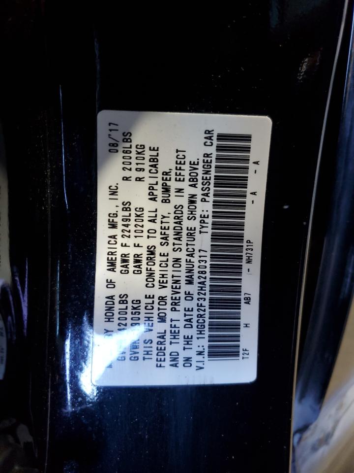 2017 Honda Accord Lx VIN: 1HGCR2F32HA280317 Lot: 84743715