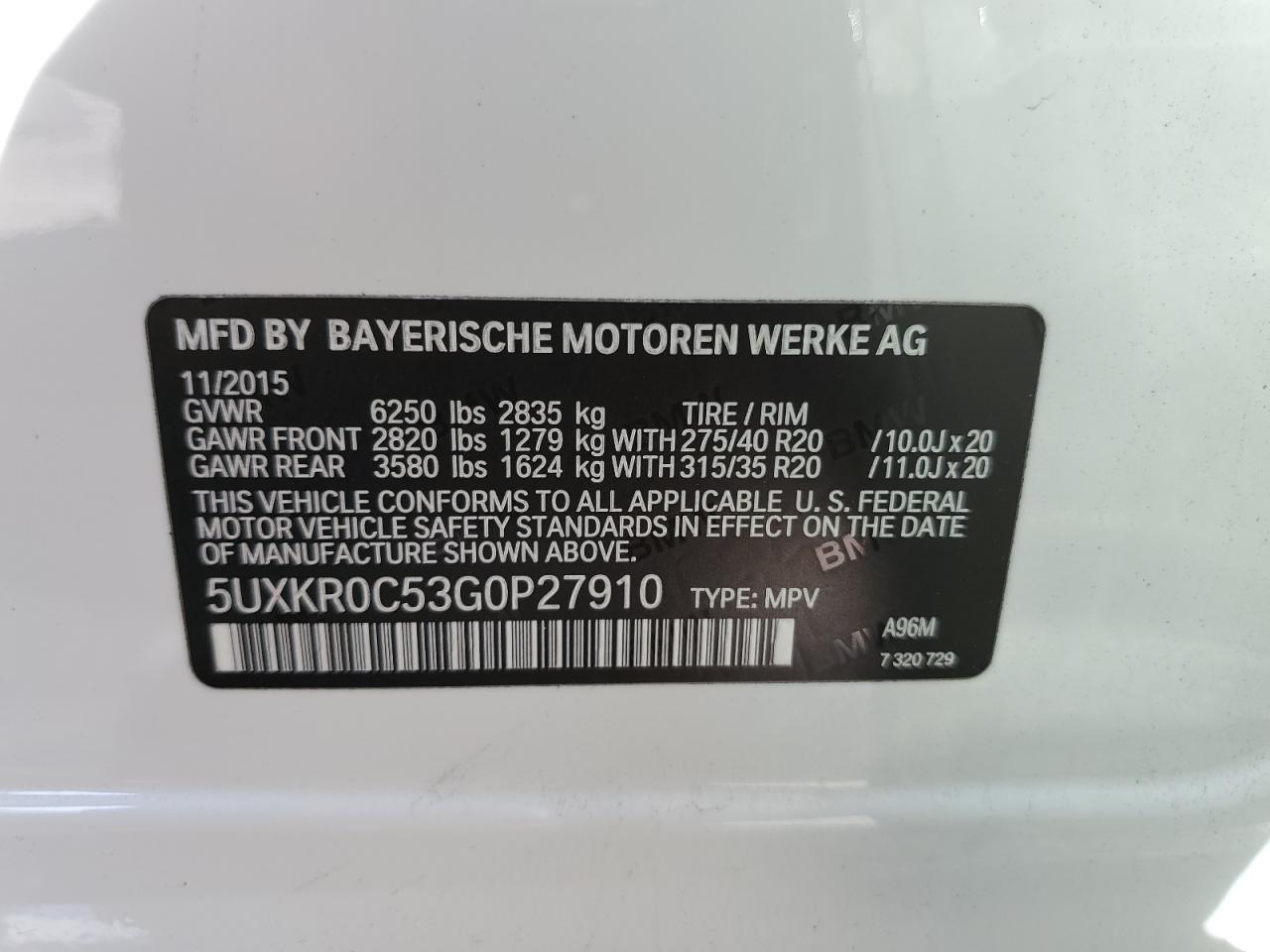 2016 BMW X5 xDrive35I VIN: 5UXKR0C53G0P27910 Lot: 82366895