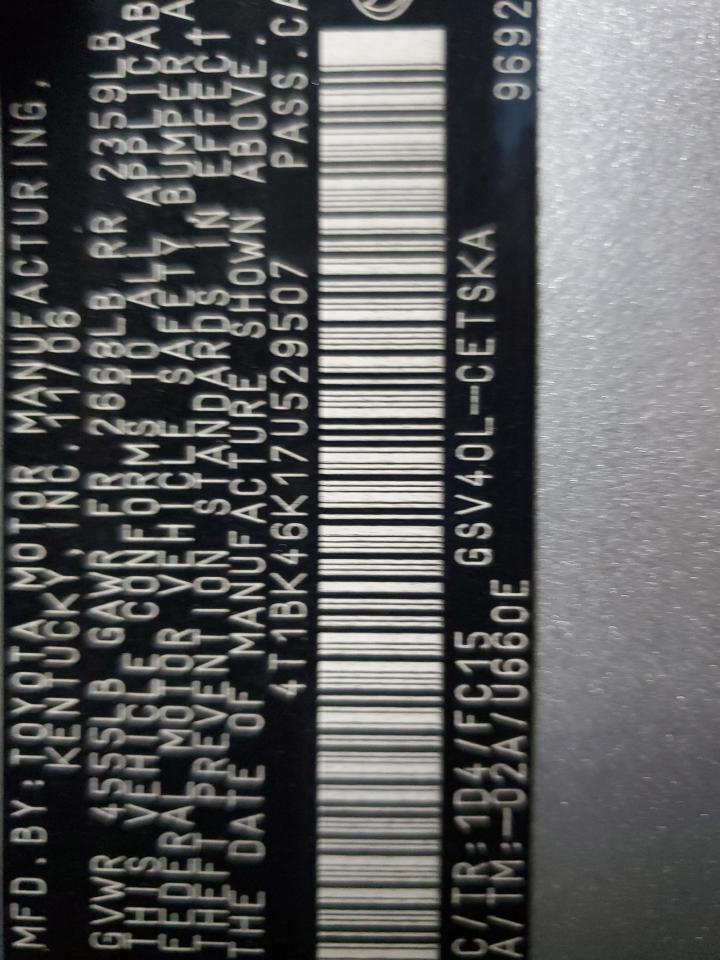 2007 Toyota Camry Le VIN: 4T1BK46K17U529507 Lot: 86190335