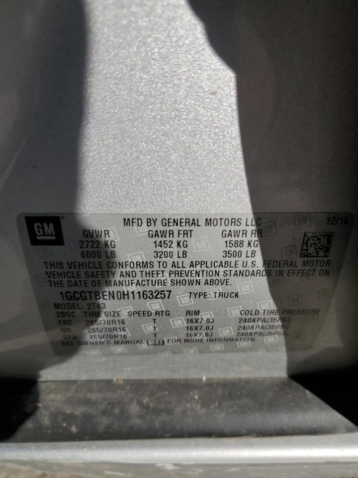 2017 Chevrolet Colorado VIN: 1GCGTBEN0H1163257 Lot: 89814865