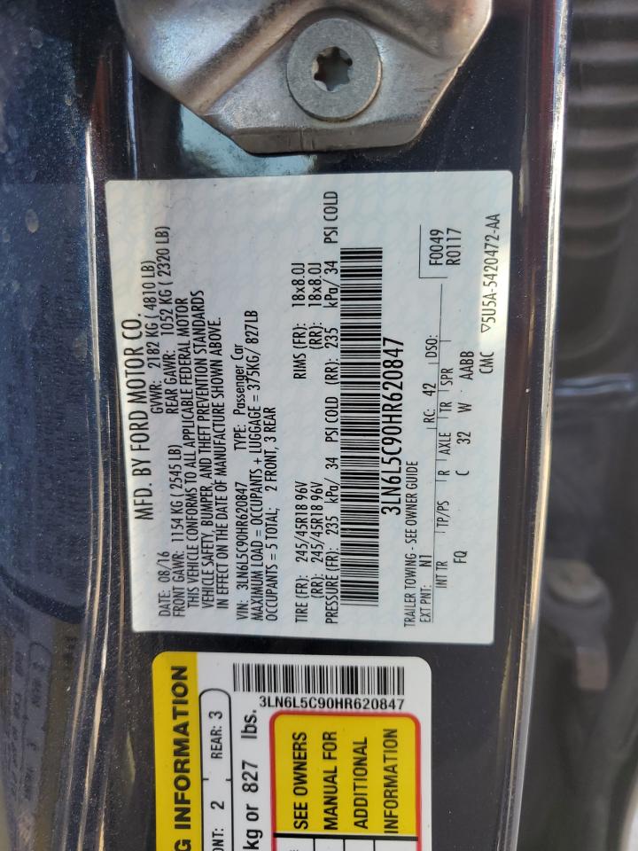 2017 Lincoln Mkz Select VIN: 3LN6L5C90HR620847 Lot: 87252985