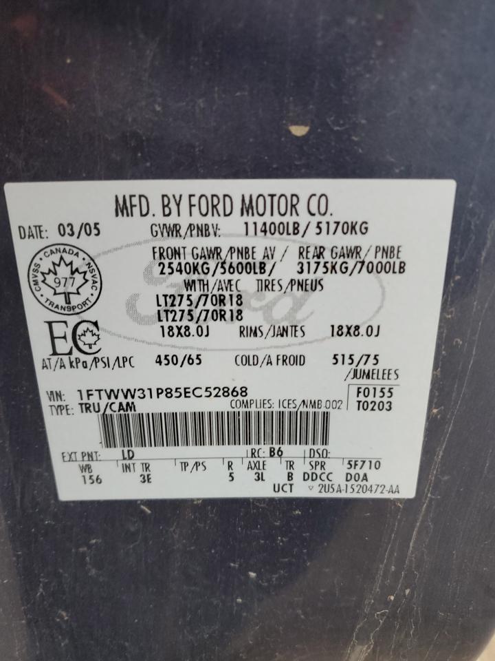 2005 Ford F350 Srw Super Duty VIN: 1FTWW31P85EC52868 Lot: 90543925