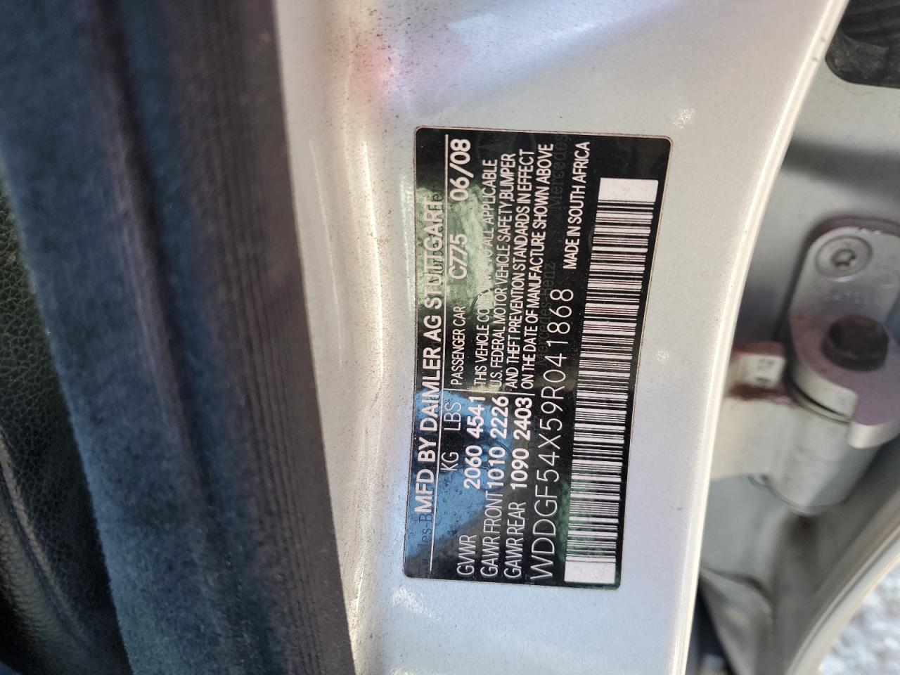 2009 Mercedes-Benz C 300 VIN: WDDGF54X59R041868 Lot: 82780775