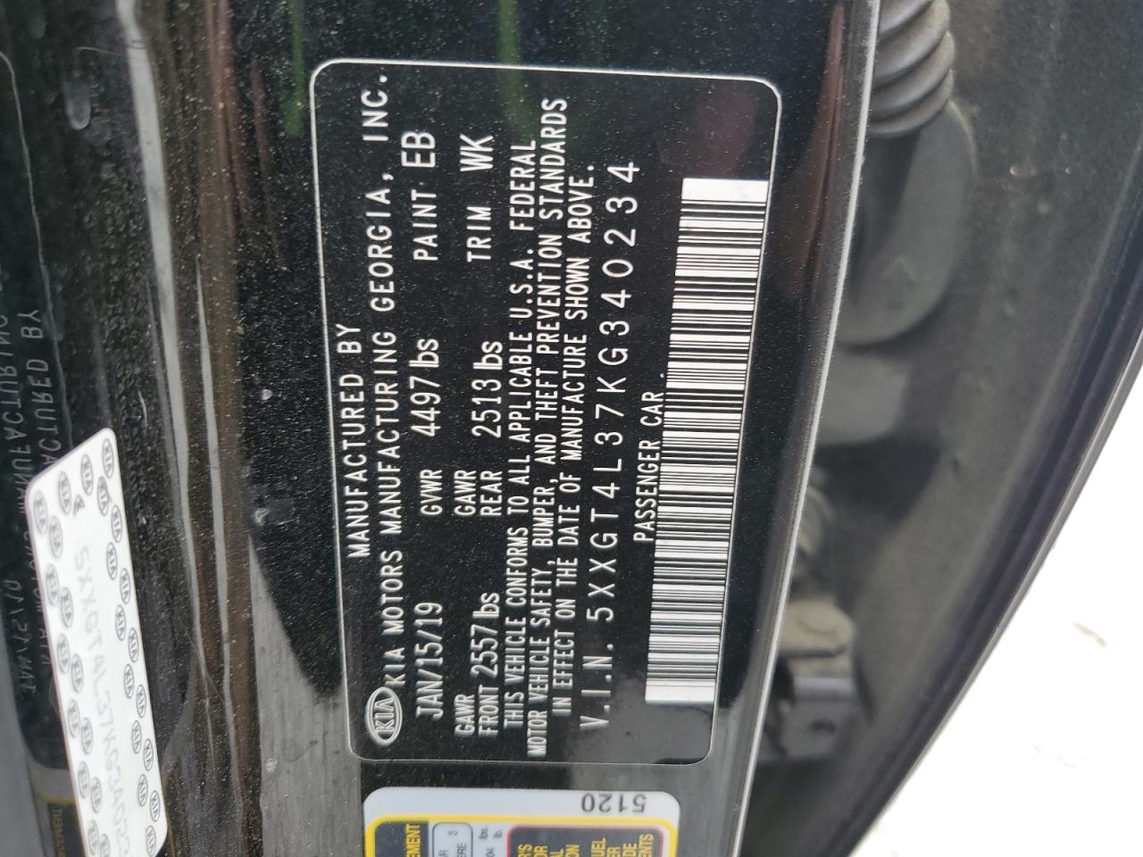 2019 Kia Optima Lx VIN: 5XXGT4L37KG340234 Lot: 85110115