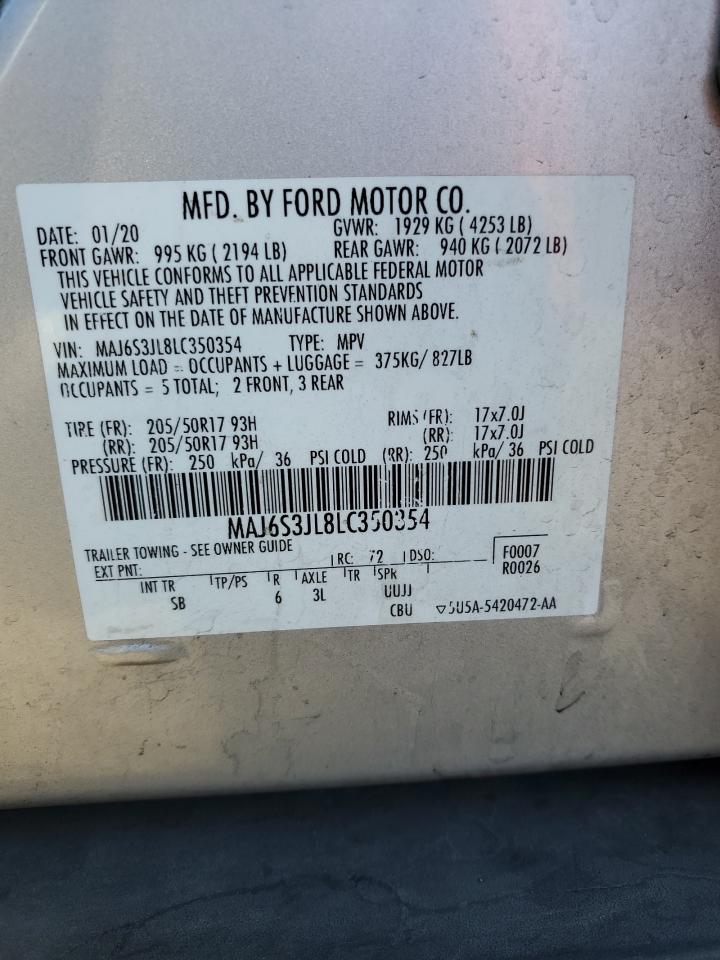 2020 Ford Ecosport Ses VIN: MAJ6S3JL8LC350354 Lot: 86854435