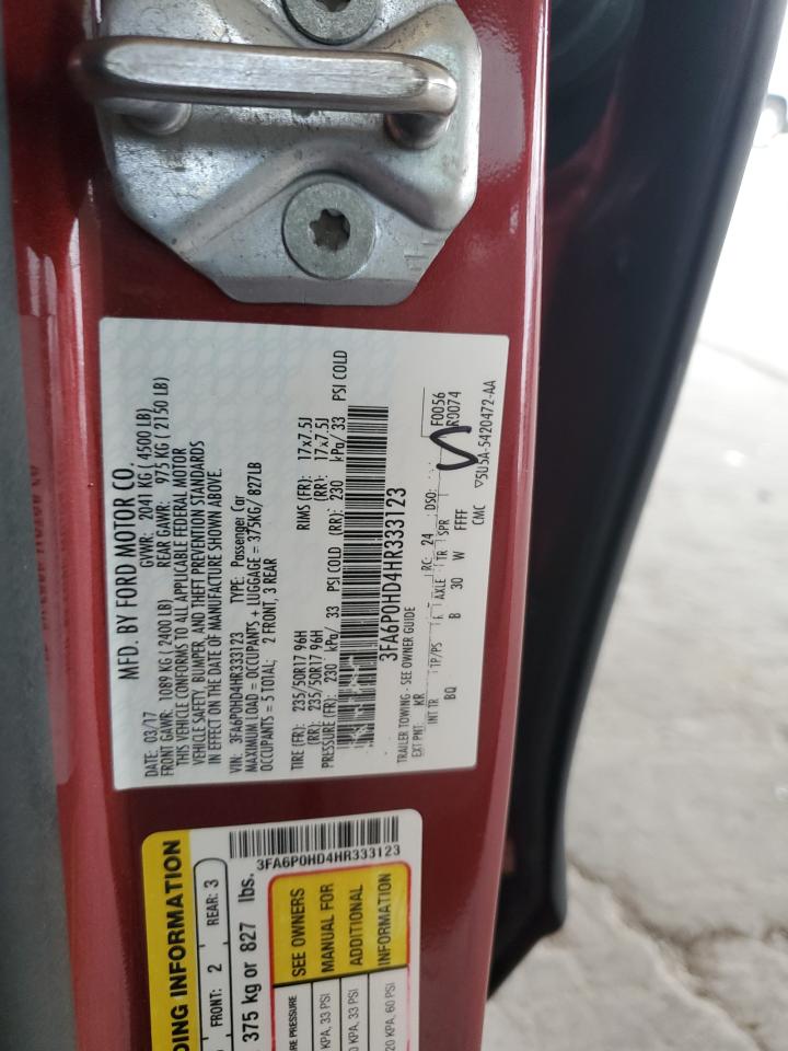 2017 Ford Fusion Se VIN: 3FA6P0HD4HR333123 Lot: 87463385