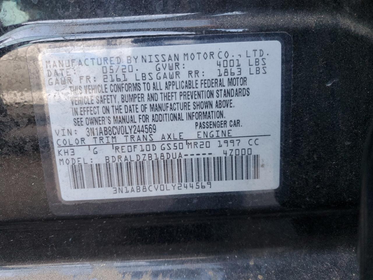 2020 Nissan Sentra Sv VIN: 3N1AB8CV0LY244569 Lot: 89689195