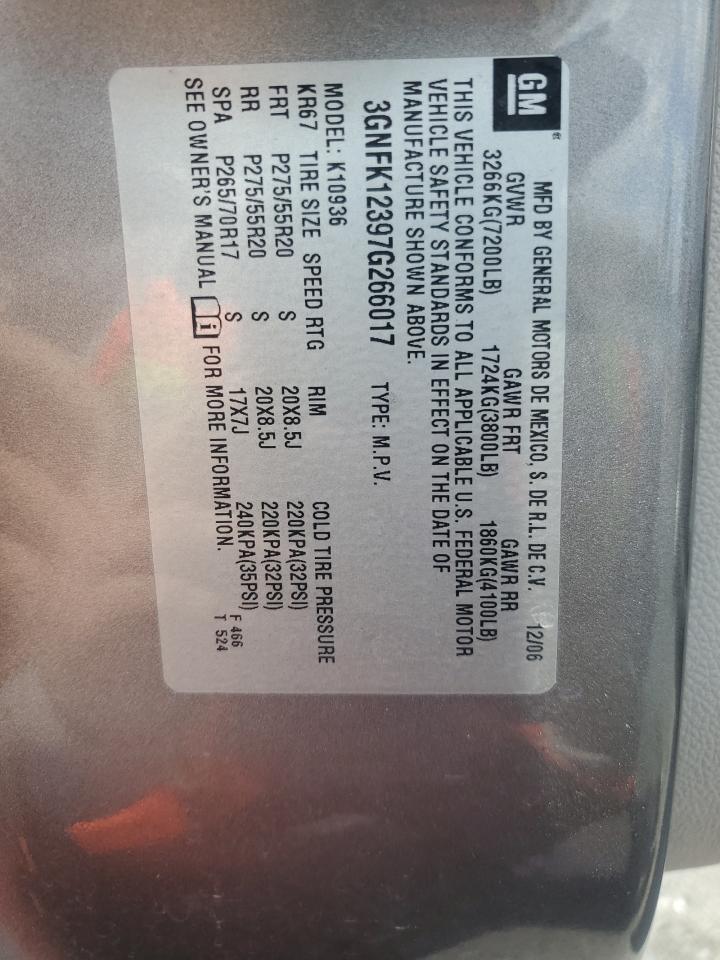 2007 Chevrolet Avalanche K1500 VIN: 3GNFK12397G266017 Lot: 82345375