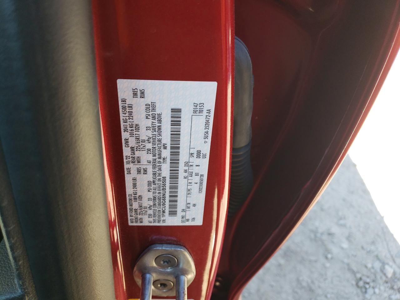 2022 Ford Escape Se VIN: 1FMCU9G68NUB56508 Lot: 86709845