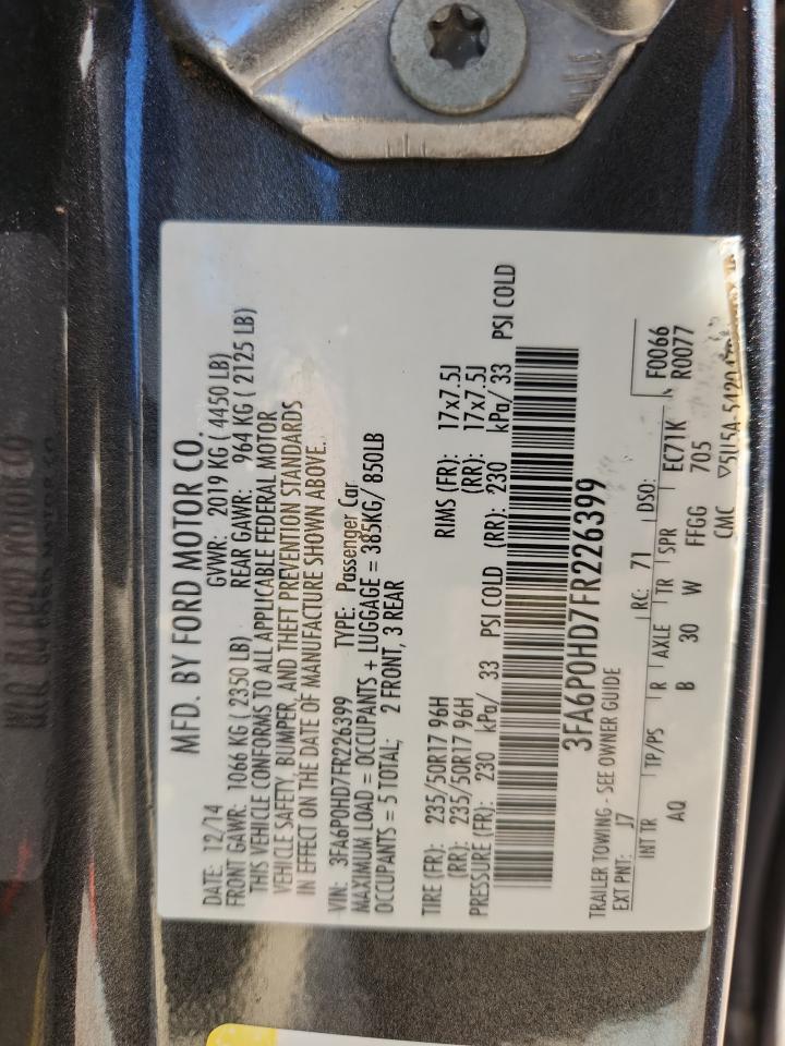 2015 Ford Fusion Se VIN: 3FA6P0HD7FR226399 Lot: 87057635