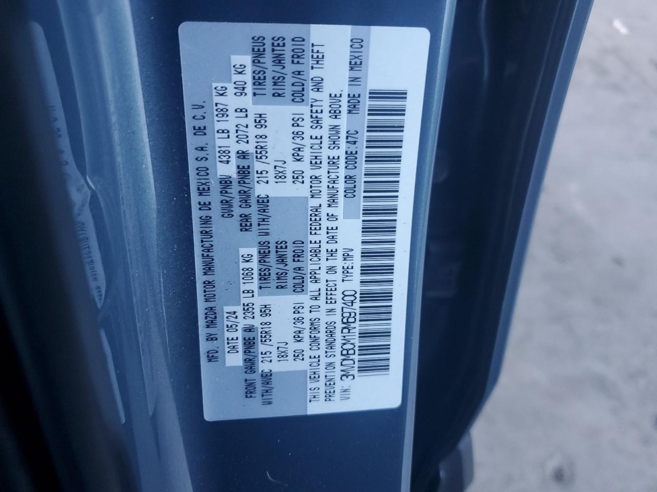 2024 Mazda Cx-30 Preferred VIN: 3MVDMBCM1RM697400 Lot: 89650345