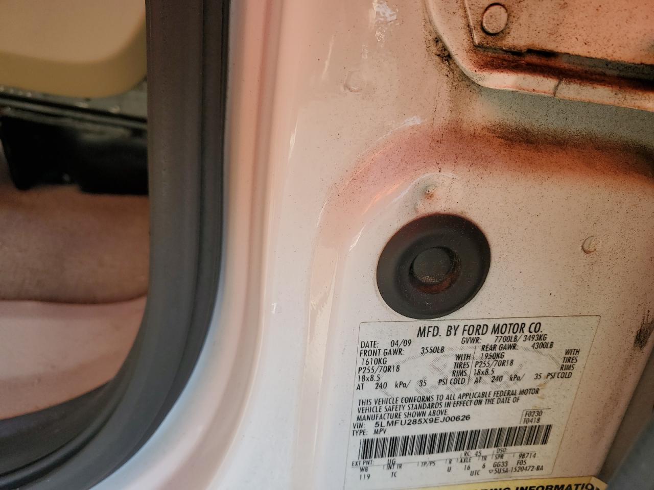 2009 Lincoln Navigator VIN: 5LMFU285X9EJ00626 Lot: 87007725