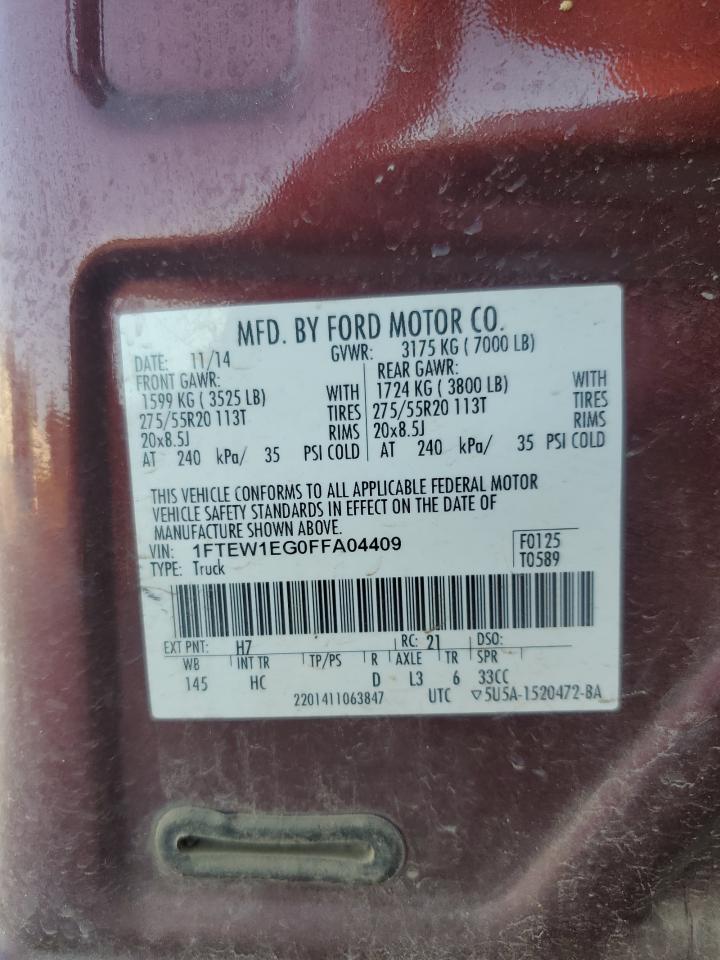 2015 Ford F150 Supercrew VIN: 1FTEW1EG0FFA04409 Lot: 84478795