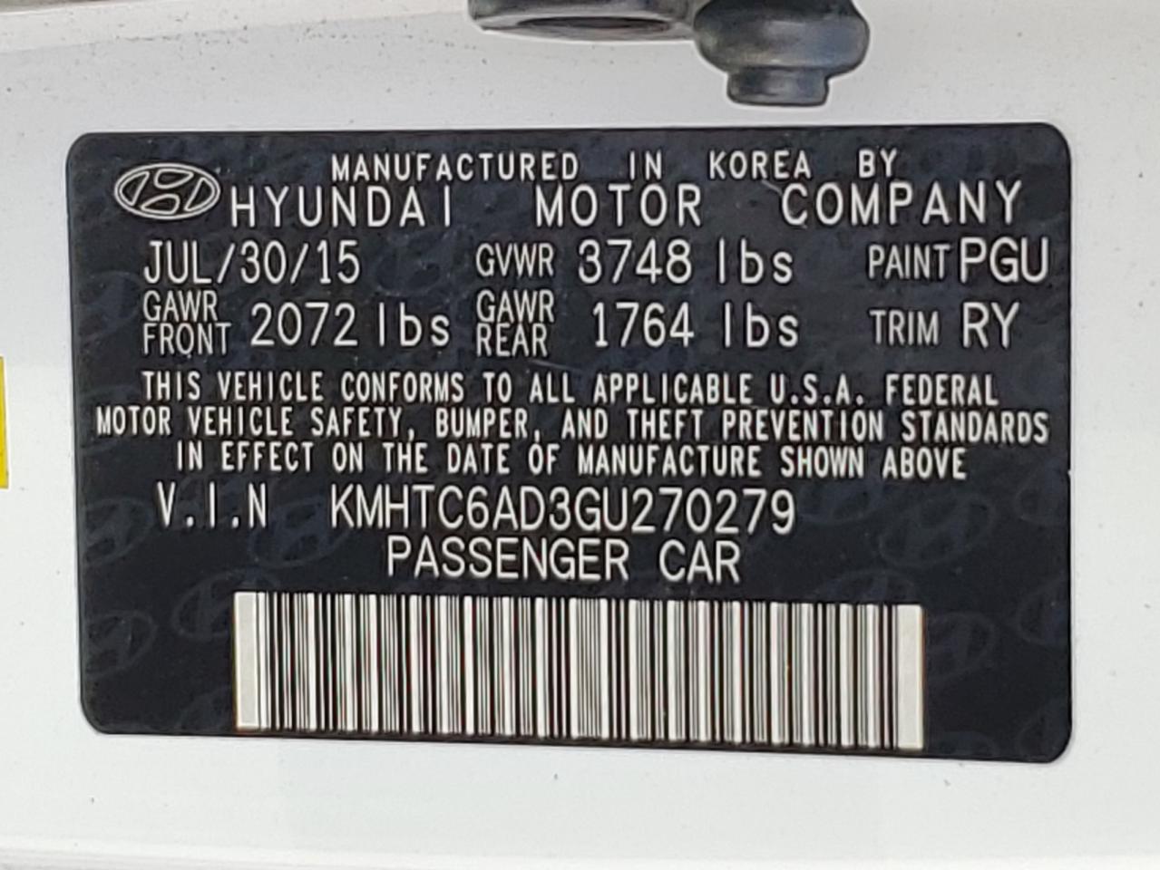 2016 Hyundai Veloster VIN: KMHTC6AD3GU270279 Lot: 82335405