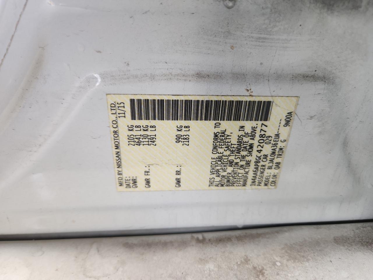 2016 Nissan Maxima 3.5S VIN: 1N4AA6AP8GC420877 Lot: 90255935