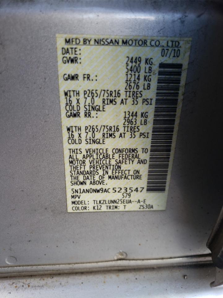 2010 Nissan Xterra Off Road VIN: 5N1AN0NW9AC523547 Lot: 86216915