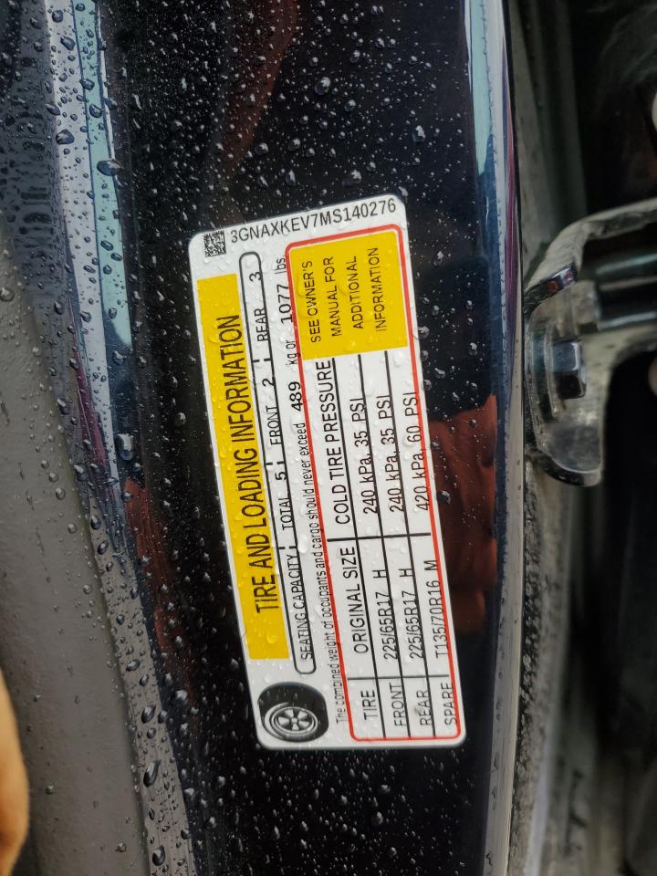 2021 Chevrolet Equinox Lt VIN: 3GNAXKEV7MS140276 Lot: 82570205