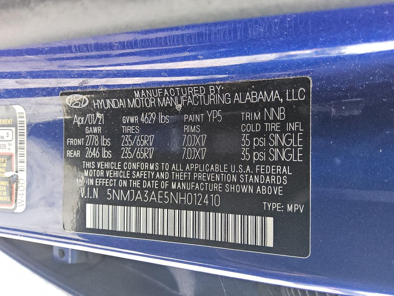 2022 Hyundai Tucson Se VIN: 5NMJA3AE5NH012410 Lot: 85850915