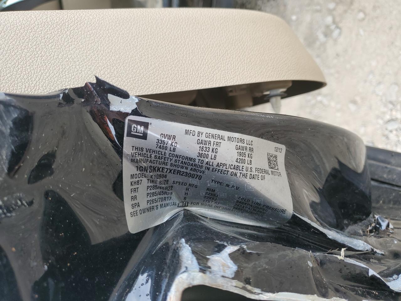 2014 Chevrolet Suburban K1500 Ltz VIN: 1GNSKKE7XER239070 Lot: 85556165