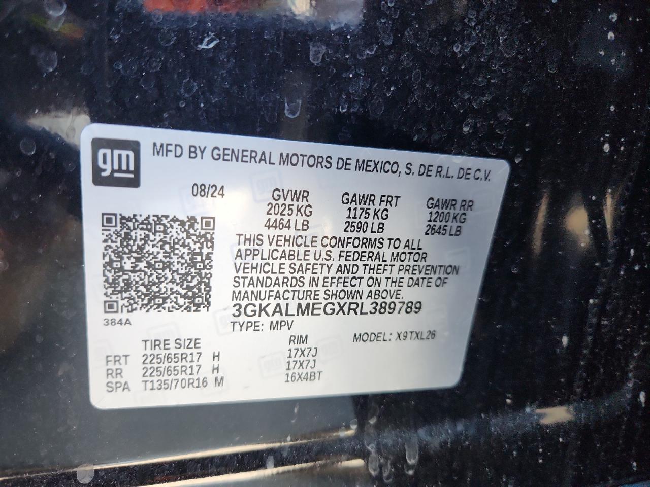 2024 GMC Terrain Sle VIN: 3GKALMEGXRL389789 Lot: 90984985