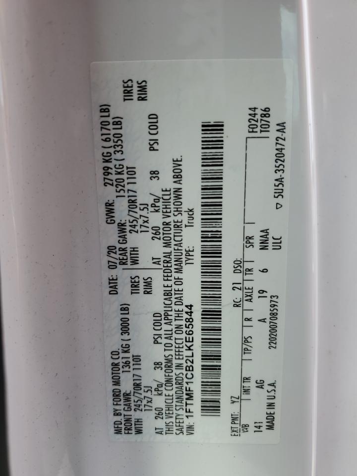 2020 Ford F150 VIN: 1FTMF1CB2LKE65844 Lot: 85707515