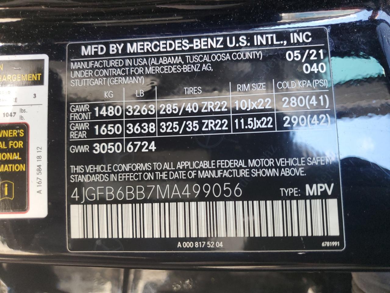 2021 Mercedes-Benz Gle Amg 53 4Matic VIN: 4JGFB6BB7MA499056 Lot: 84174565