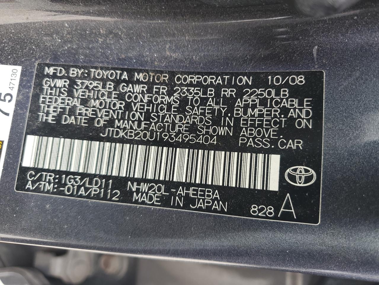 2009 Toyota Prius VIN: JTDKB20U193495404 Lot: 82203495