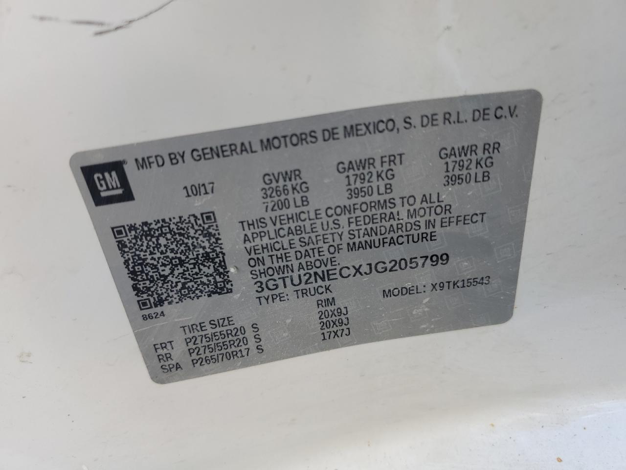 2018 GMC Sierra K1500 Slt VIN: 3GTU2NECXJG205799 Lot: 85143165