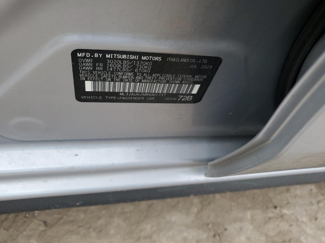 2024 Mitsubishi Mirage Es VIN: ML32AUHJ5RH001737 Lot: 85480905