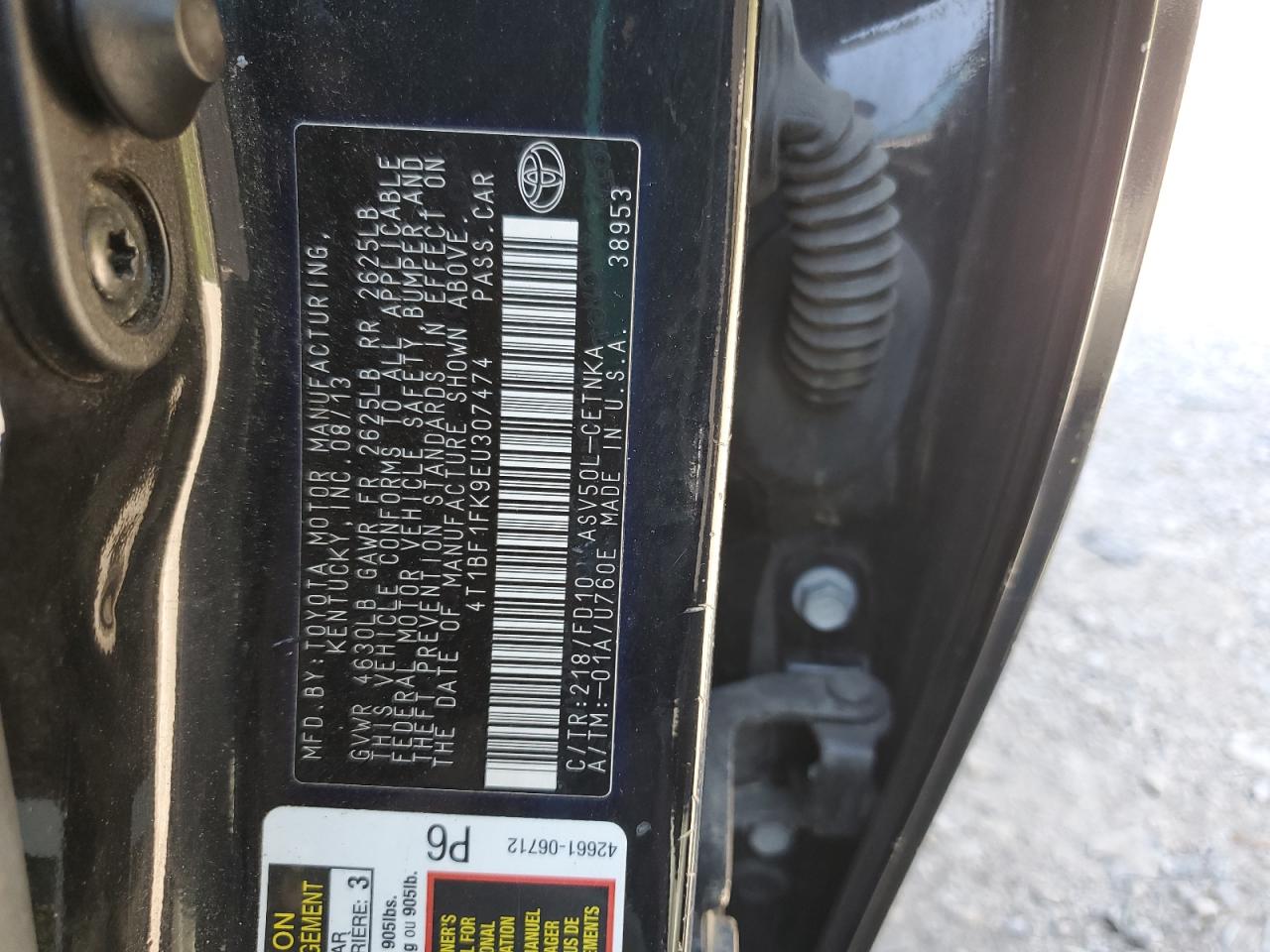 2014 Toyota Camry L VIN: 4T1BF1FK9EU307474 Lot: 82305855