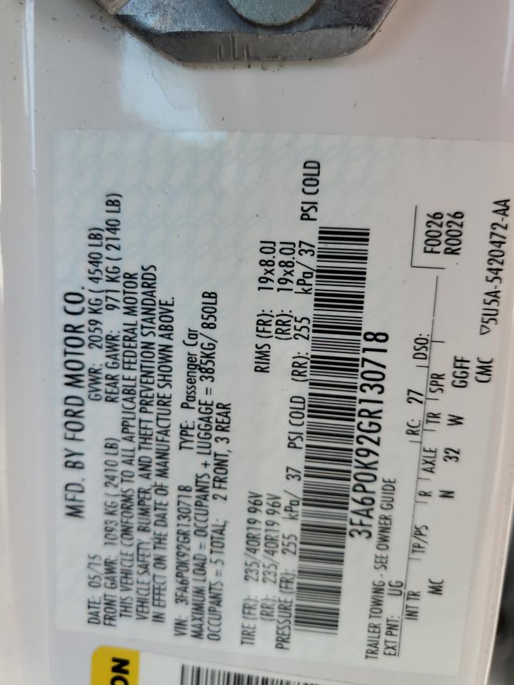 2016 Ford Fusion Titanium VIN: 3FA6P0K92GR130718 Lot: 82313875