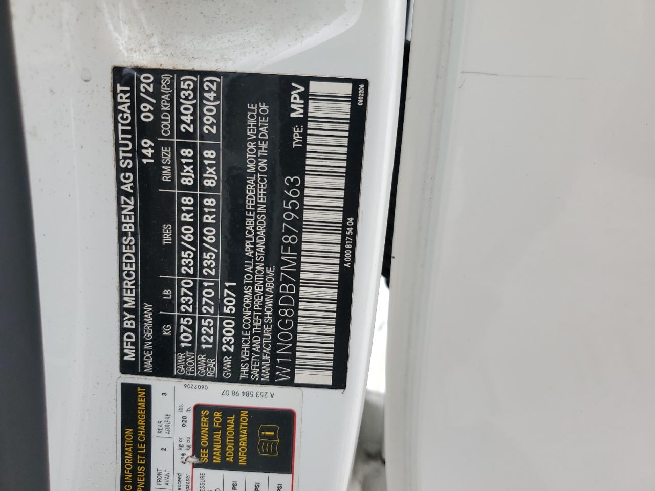 2021 Mercedes-Benz Glc 300 VIN: W1N0G8DB7MF879563 Lot: 86858555