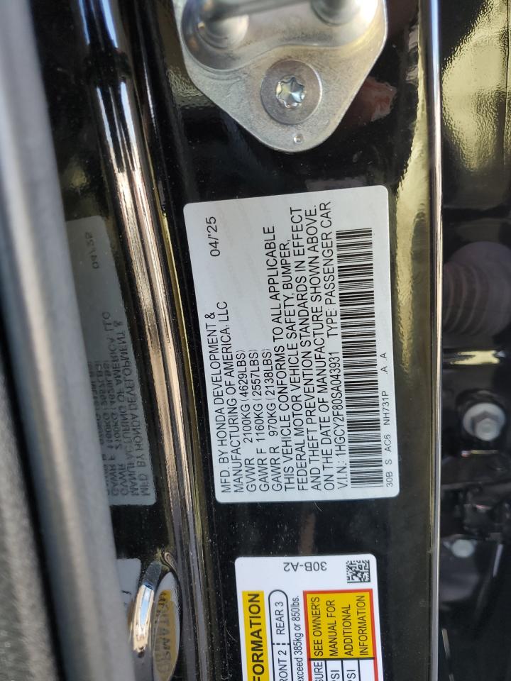 2025 Honda Accord Touring Hybrid VIN: 1HGCY2F80SA043931 Lot: 86275585