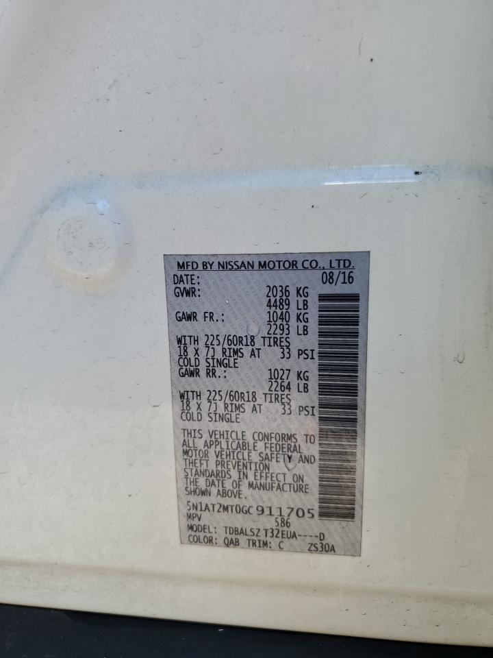 2016 Nissan Rogue S VIN: 5N1AT2MT0GC911705 Lot: 86298745